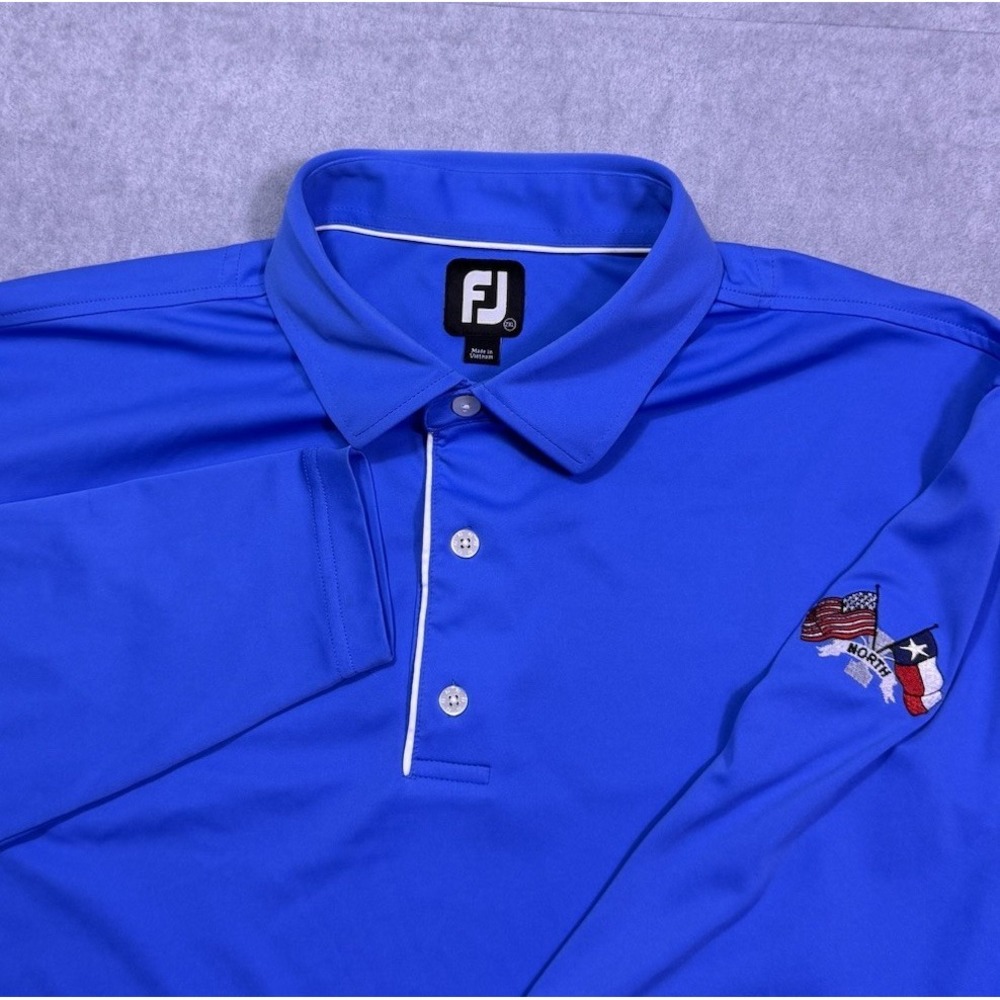 Footjoy Polo Shirt Mens XXL Blue Performance Golf Long Sleeve North Texas USA
